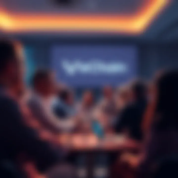 A group of people engaging in a lively discussion about VeChain updates and innovations in a forum setting.