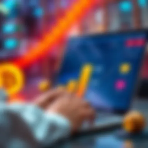 A person reviewing investment options on a laptop, showing graphs of SOL, USDT, and USDC with VIP tags