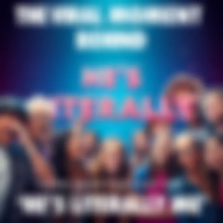 A graphic showcasing the phrase 'He's Literally Me' with people expressing relatable emotions in a social media context.