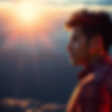 A confident person looking at a bright horizon with a chart showing growth towards a financial goal.
