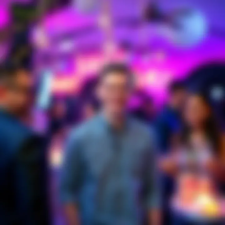 Vitalik Buterin smiling and mingling with guests at a baby shower event, surrounded by decorations and gifts