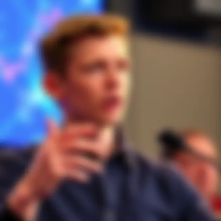 Vitalik Buterin speaking at a conference, expressing concerns about cryptocurrency speculation and its impact on the market