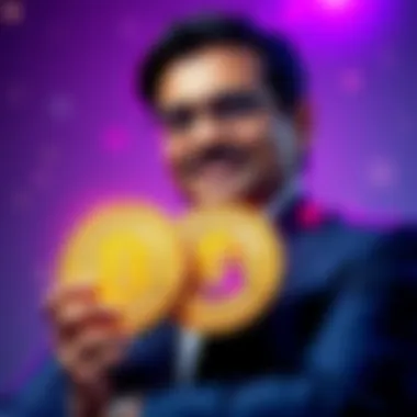 Vivek Ramaswamy's Bitcoin Investment Vivek Ramaswamy with Bitcoin coins representing the $85 million investment by his firm Strive.