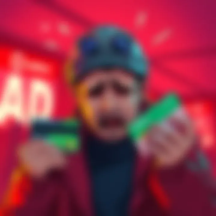 Illustration depicting a frustrated Vodafone user with Curve and Revolut cards, symbolizing the cashback issue in Italy.