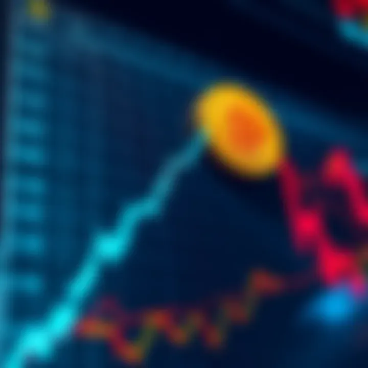 A stock market chart showing a downward trend alongside a rising Bitcoin graph, illustrating Wall Street's decline and the crypto market's recovery.
