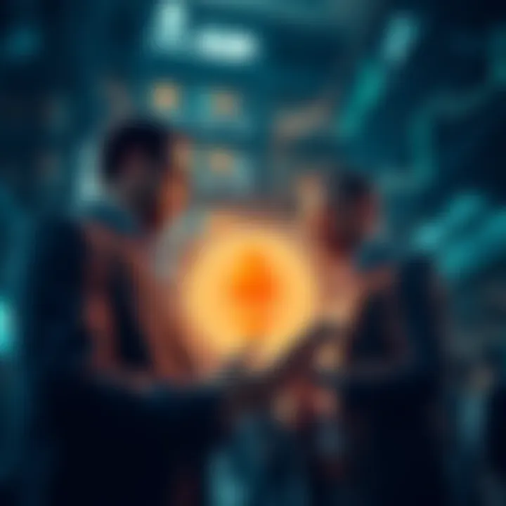 Financial analysts review Ethereum charts with stablecoins in the background, symbolizing investment growth on Wall Street.