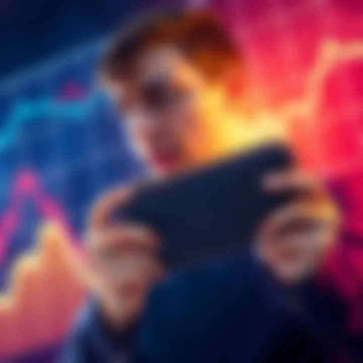 Wallet and digital assets A person looking worried while holding a digital wallet, with a graph showing declining assets in the background.