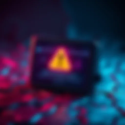A digital wallet interface displaying an alert for unauthorized transactions with a warning symbol.