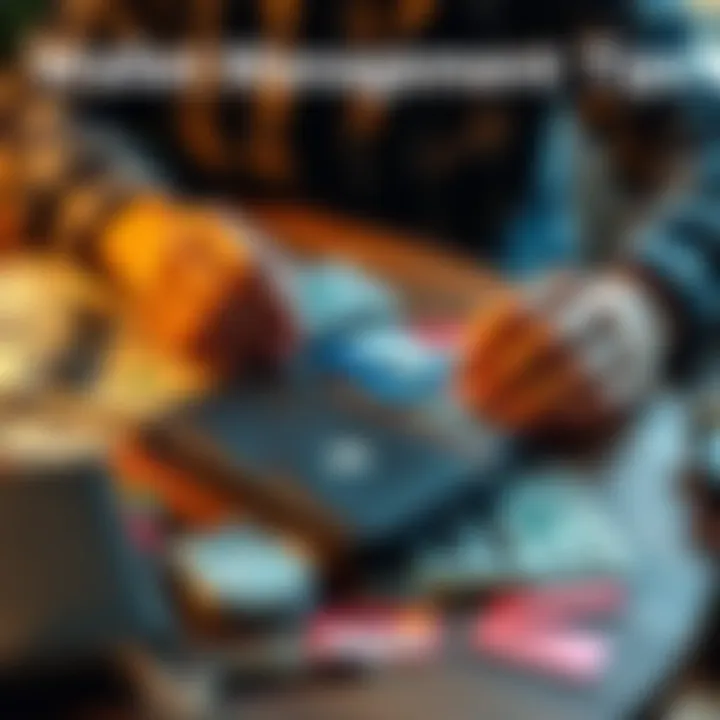 A person organizing various wallet assets on a table, including cash and cards, symbolizing effective long-term wallet management strategies.