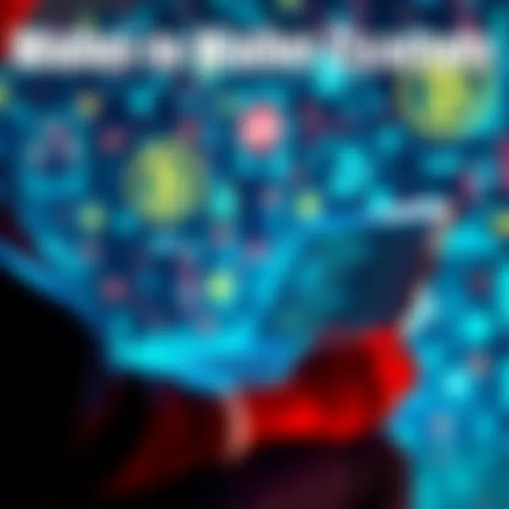 A person using a laptop to perform wallet-to-wallet cryptocurrency swaps, with a focus on digital wallets and currency symbols in the background.