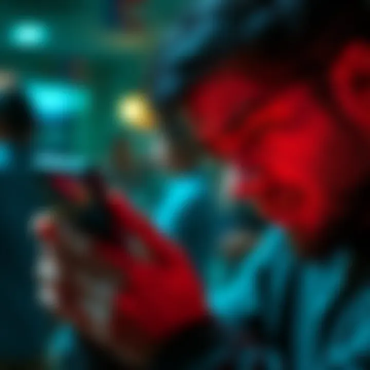 A frustrated person looking at a phone with a message about poor customer support from Revolut.