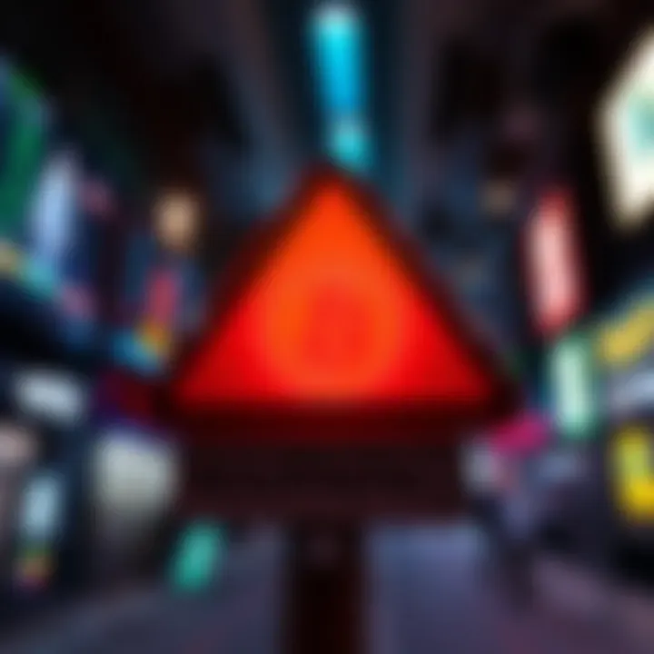 A caution sign with a crypto symbol, warning traders about potential market risks.