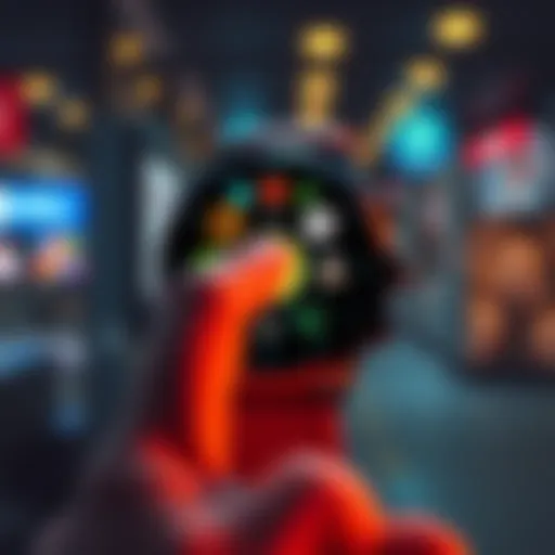 A person pointing at the ads button on a smartwatch screen with various watch features displayed