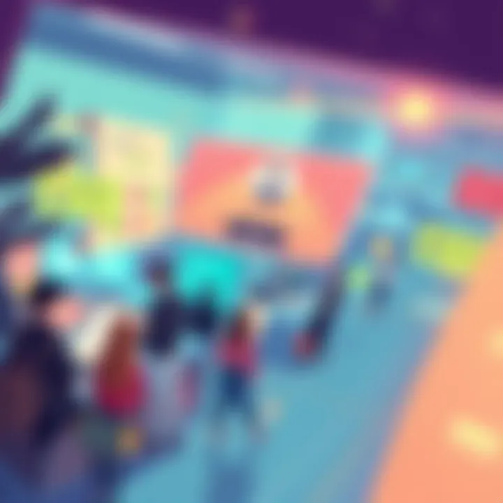 An illustration showing the Wayup marketplace with people interacting, sharing feedback, and exploring Cardano features.