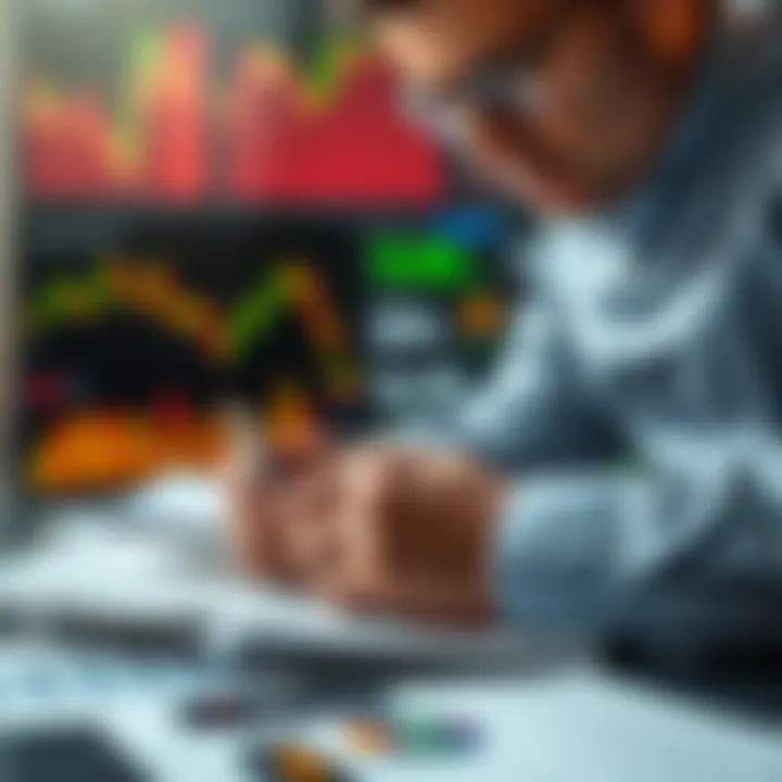 A person analyzing financial charts and numbers while taking notes, symbolizing the link between dedication and financial success.