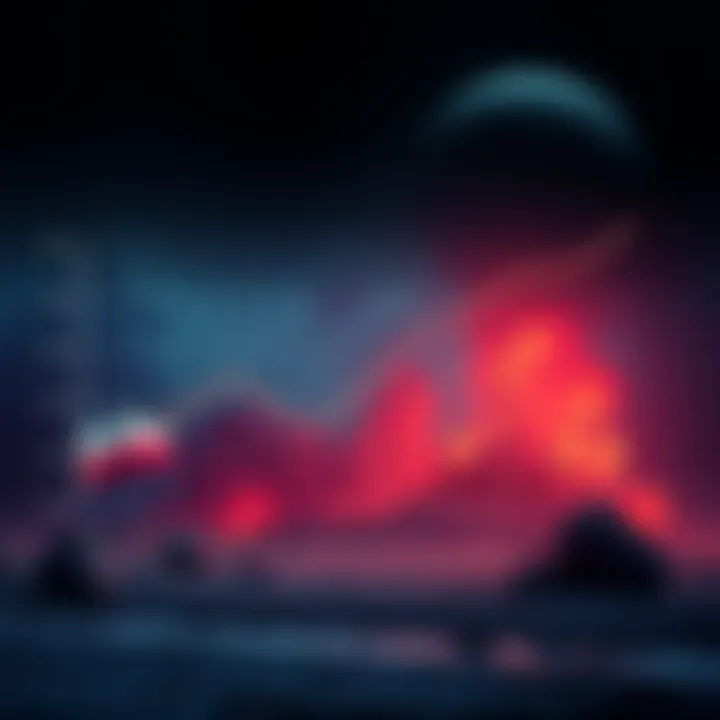 A graph showing a decline in Web3 project launches against a backdrop of conflict imagery