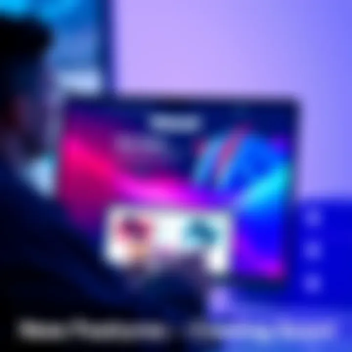 A person interacting with a modern computer screen showcasing a new website design with vibrant colors and layout changes.