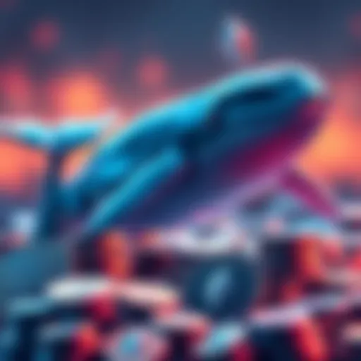 A whale character symbolically buying Ethereum coins, representing recovery after a sell-off.
