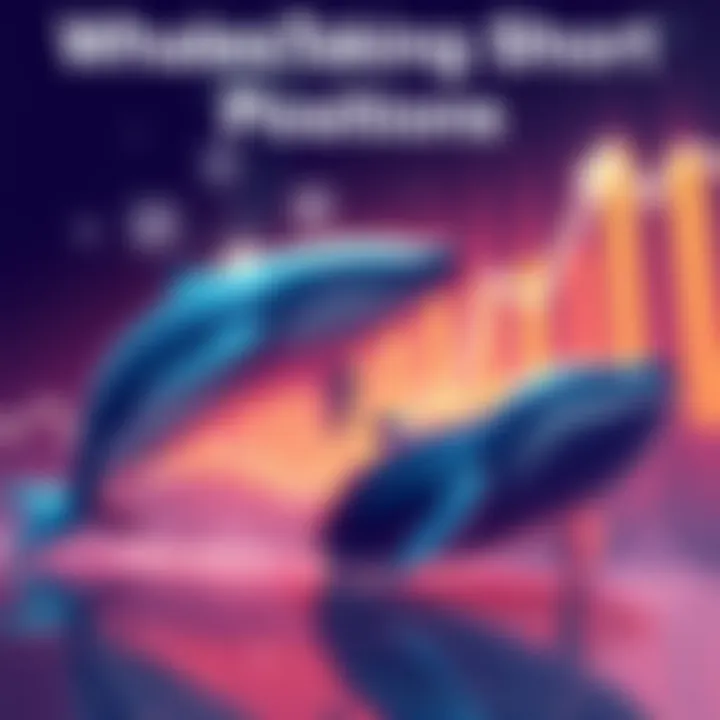 Illustration showing large whales symbolizing major investors taking short positions in a market setting, with a downward trend line in the background.