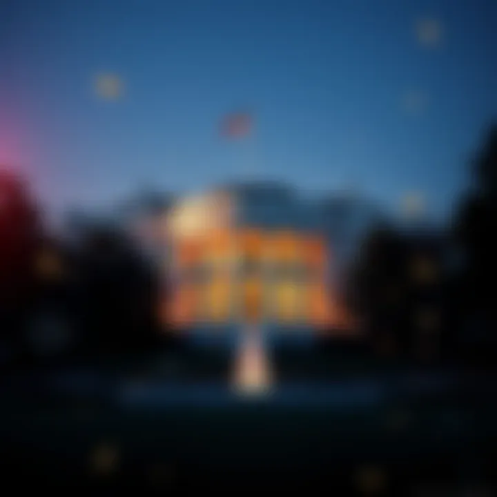 The White House building with a digital currency graphic overlay, symbolizing the investigation into cryptocurrency debanking.
