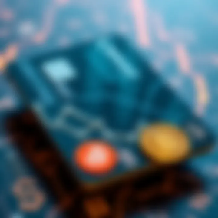 A close-up of a modern credit card featuring cryptocurrency symbols and a digital design, indicating the concept of wholecoiner credit cards.