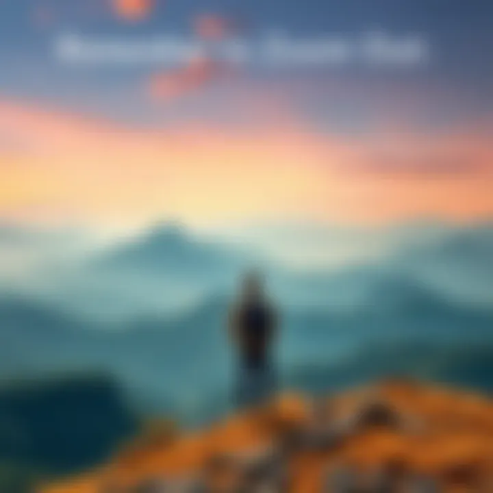 A person standing on a hilltop, looking out at a vast landscape with mountains and valleys, symbolizing the importance of perspective.
