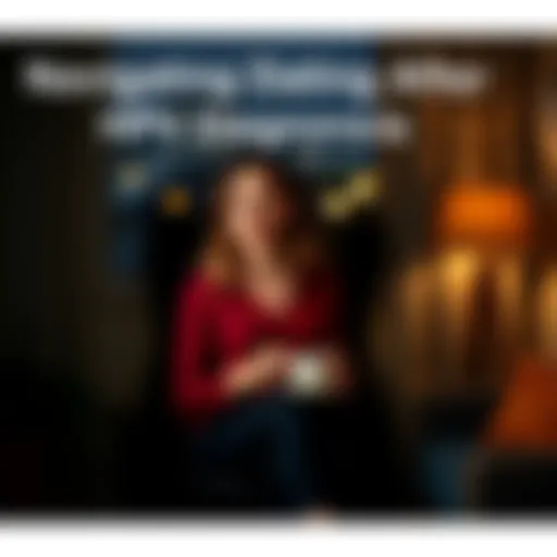 A woman sitting alone in a cozy room, looking thoughtful as she contemplates her dating life after an HPV diagnosis. She holds a cup of tea and appears concerned but hopeful.