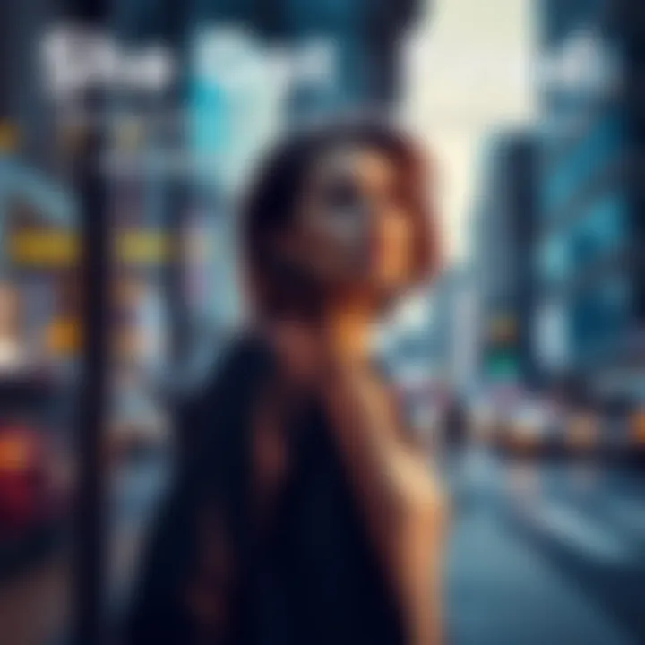 A woman stands outside an office building, looking determined and hopeful after being fired, with a background of a busy city street.