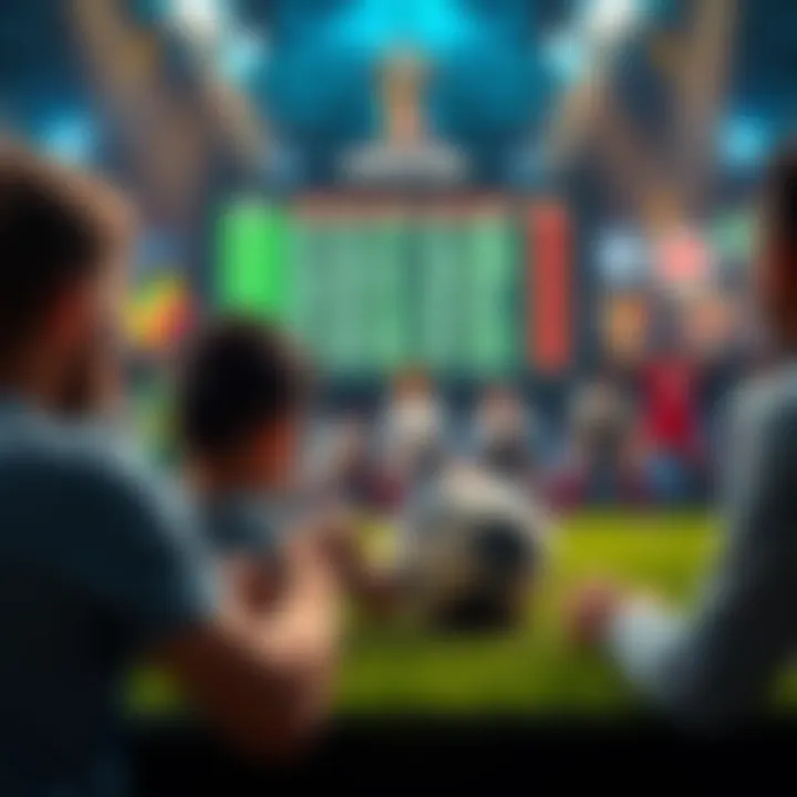 World Cup 2026 Prediction Game Participants selecting teams for the World Cup prediction game with a soccer ball and a scoreboard in the background