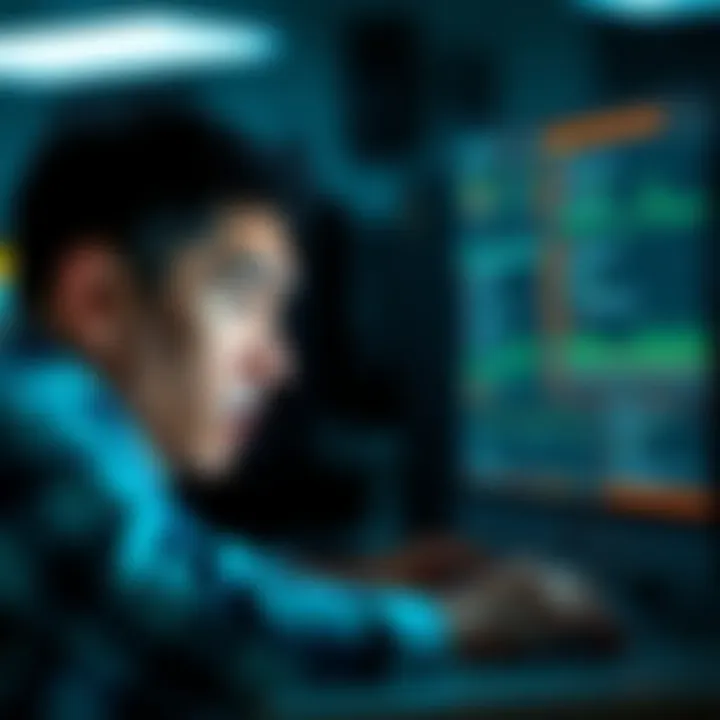 Person looking worried at their computer A distressed individual staring at a computer screen with a worried expression, showing concern about their drained wallet after a trade