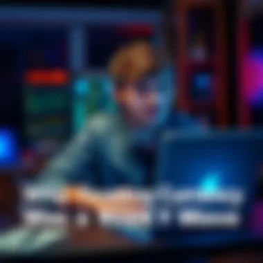 A person sitting at a desk with a laptop, looking concerned while reading about digital currency risks