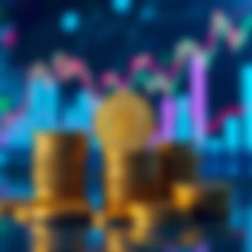 Coins representing XLM stacked with financial growth graphs in the background