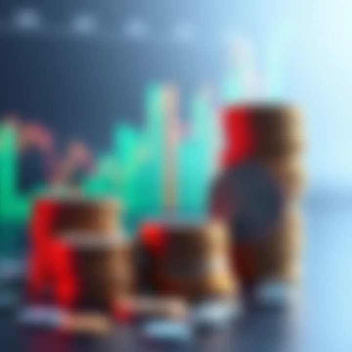 A stack of XRP coins beside a financial graph showing upward trends, symbolizing investment growth