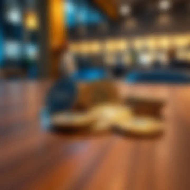 A handful of XRP coins resting on a wooden table, symbolizing investment opportunities.