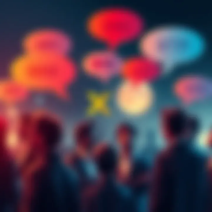 A group of people sharing their thoughts on XRP, with speech bubbles showing various opinions about its future in 2025.