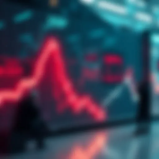 A graph showing a downward trend indicating the decline of XRP value, with concerned investors looking on.