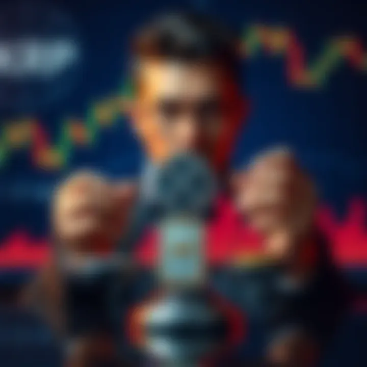 A person weighing options with XRP coins and a chart background