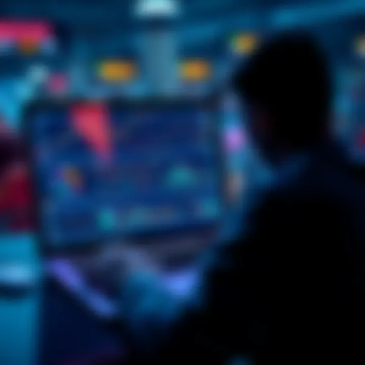 A person analyzing XRP cryptocurrency trends on a laptop with charts and graphs displayed on the screen, symbolizing investment research.