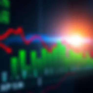 XRP price chart with downward trend A declining price chart of XRP showing red bars and arrows pointing down, contrasting with green bars of other cryptocurrencies indicating their rise.