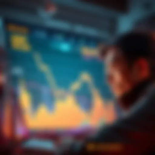 A visual representation showing a downward trend in XRP reserves on Binance, with a concerned investor looking at a screen displaying the falling numbers.