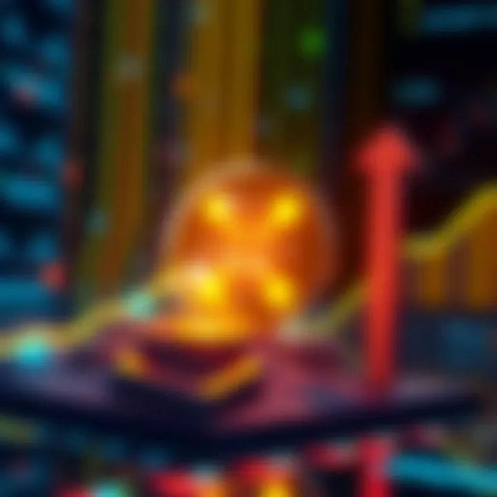 A visual representation of XRP cryptocurrency with upward arrows indicating growth and potential adoption, set against a digital background.