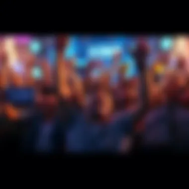 XRP Cryptocurrency Rally Group of people cheering with XRP signs and digital coins, showing excitement for XRP reaching two dollars