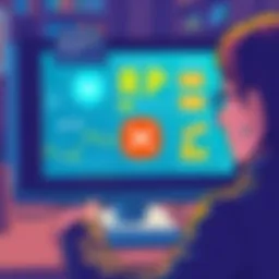 An illustration showing a person looking at a computer screen with XRP digital currency graphics, symbols of delayed funds, and cashback icons, representing the direct deposit program concerns.