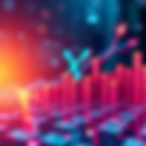 A digital representation of XRP cryptocurrency with upward trends in banking, symbolizing growth and compliance by 2025.