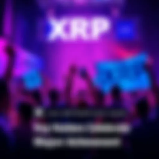 Group of people joyfully celebrating with XRP signs and banners