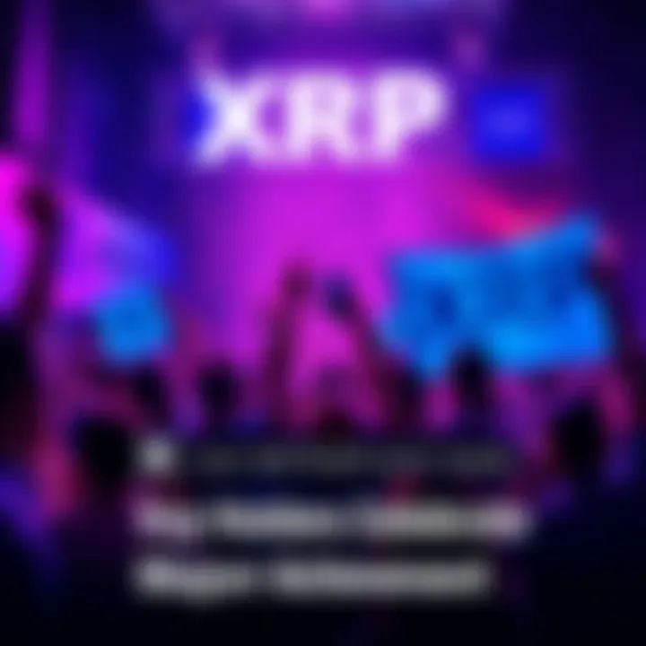 Group of people joyfully celebrating with XRP signs and banners