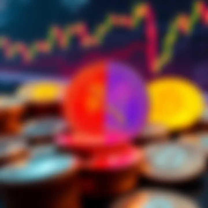 A graphic showing a split between people holding XRP for the long term and those actively trading, with charts and coins in the background.