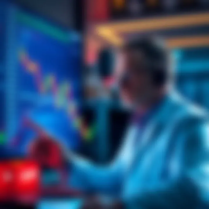 A market analyst points at a graph showing a head and shoulders pattern indicating a potential decline in XRP's value.