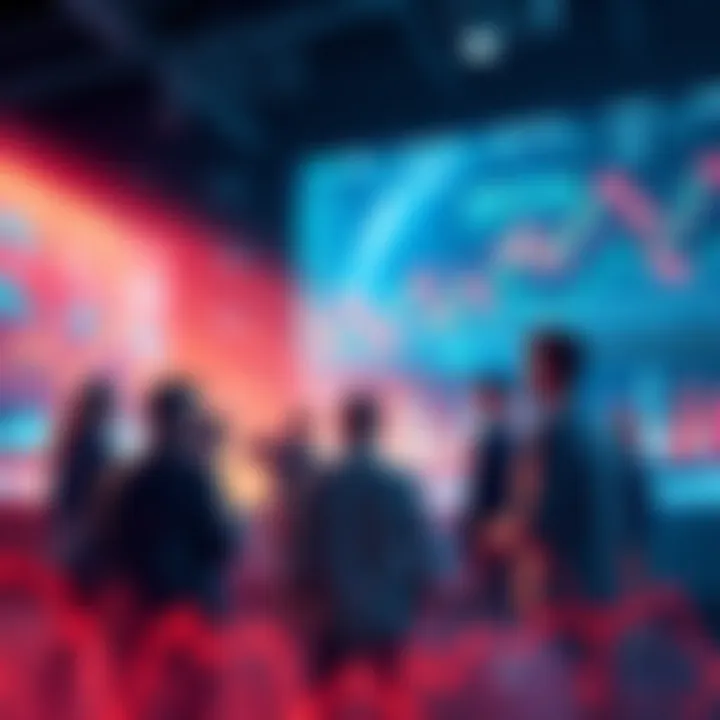 A group of people discussing XRP, with charts and graphs showing market trends in the background.