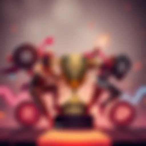Graphic showing contenders in the XRP yield layer race with a trophy symbolizing competition and investment growth